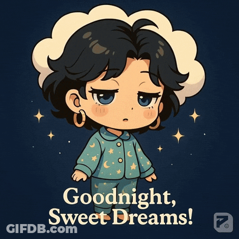 A Cartoon Drawing Of A Girl Sleeping With The Words Goodnight Sweet Dreams Below Her GIF