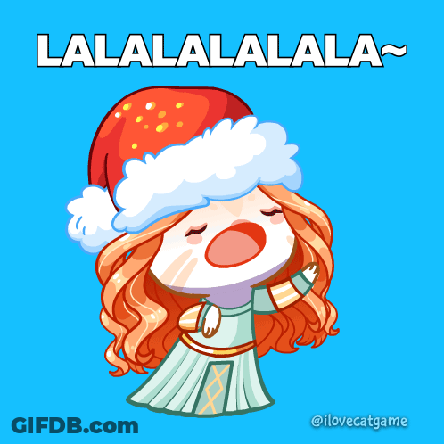 A Cartoon Drawing Of A Girl Wearing A Santa Hat With The Words Lalalalala Below Her GIF