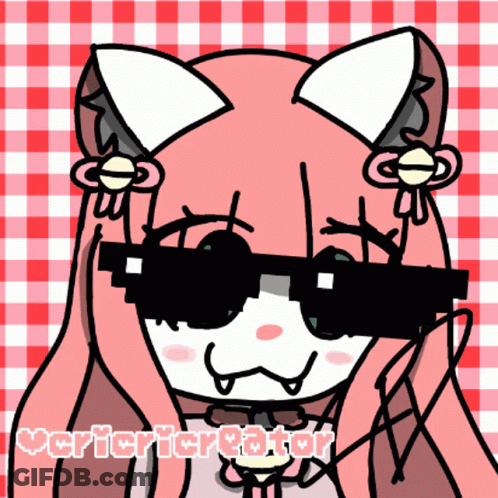 A Cartoon Drawing Of A Girl Wearing Sunglasses And A Checkered Background With The Words Verifiercreator On The Bottom GIF