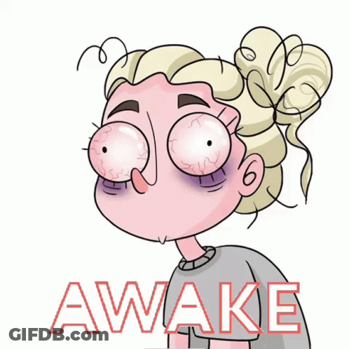 A Cartoon Drawing Of A Girl With A Black Eye And The Word Awake Behind Her GIF