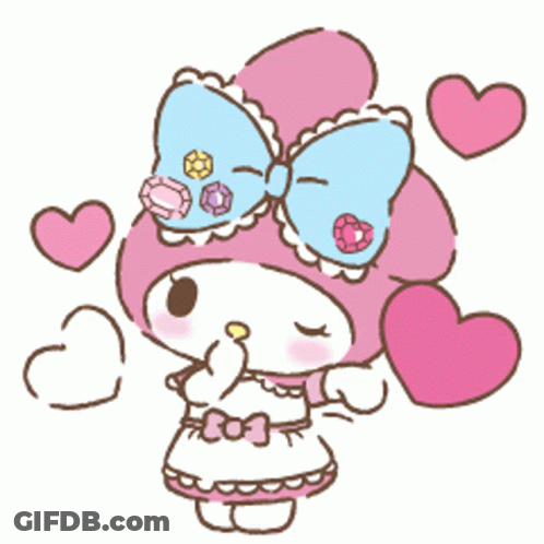 A Cartoon Drawing Of A Girl With A Bow On Her Head And Hearts Around Her GIF