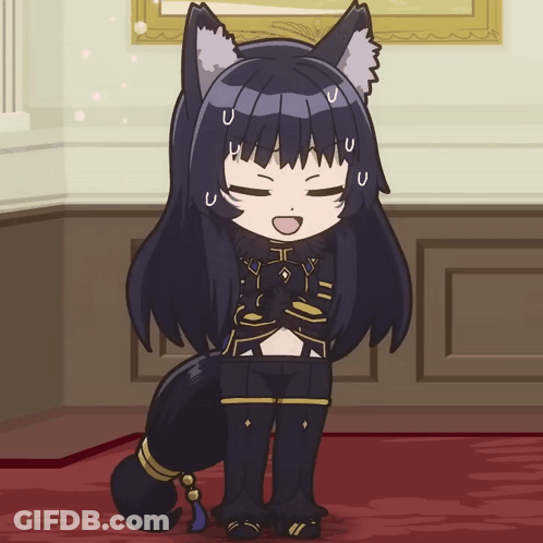 A Cartoon Drawing Of A Girl With A Cat Ear And Black Hair GIF