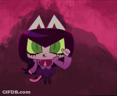 A Cartoon Drawing Of A Girl With A Cat Ear And Green Eyes GIF