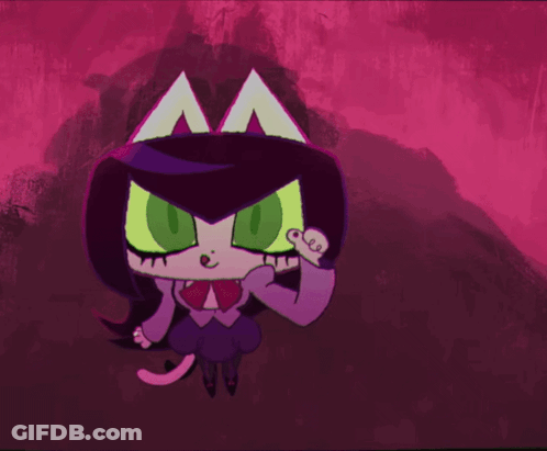 A Cartoon Drawing Of A Girl With A Cat Ear And Green Eyes GIF