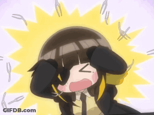 A Cartoon Drawing Of A Girl With A Fork And Knife Around Her Head GIF