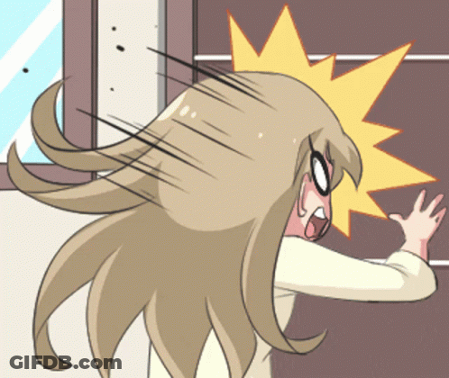 A Cartoon Drawing Of A Girl With A Yellow Explosion On Her Head GIF