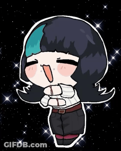 A Cartoon Drawing Of A Girl With Black Hair And Blue Highlights GIF