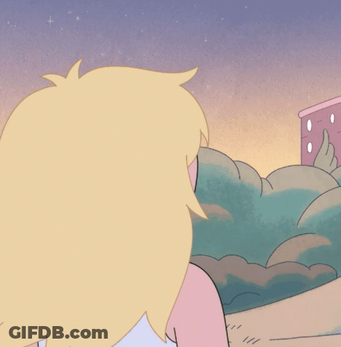 Cartoon Girl With Blonde Hair Looking At Something GIF