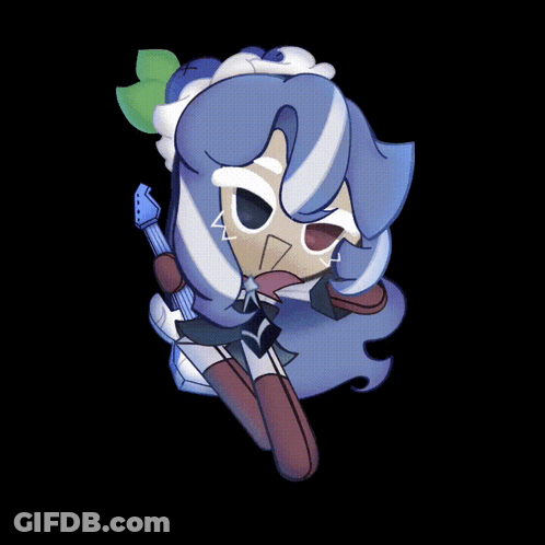 A Cartoon Drawing Of A Girl With Blue Hair And A Guitar GIF