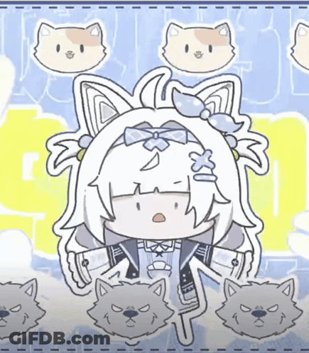 A Cartoon Drawing Of A Girl With Cat Ears And A Bow GIF