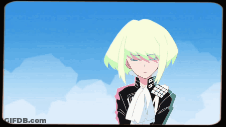 A Cartoon Drawing Of A Girl With Green Hair And A Blue Sky In The Background GIF