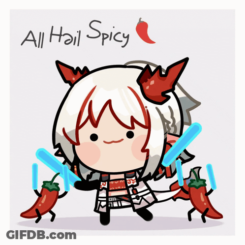 A Cartoon Drawing Of A Girl With Horns And The Words " All Hail Spicy " GIF