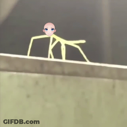 A Cartoon Drawing Of A Girl With Long Arms And A Bald Head GIF