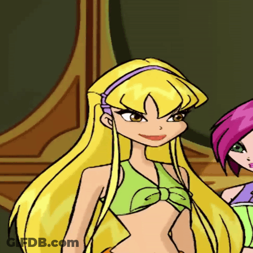 A Cartoon Drawing Of A Girl With Long Blonde Hair GIF