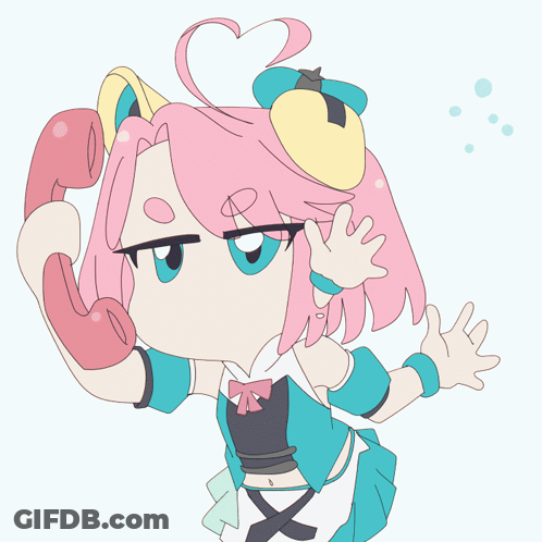 A Cartoon Drawing Of A Girl With Pink Hair Holding A Telephone GIF