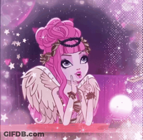 A Cartoon Drawing Of A Girl With Pink Hair GIF
