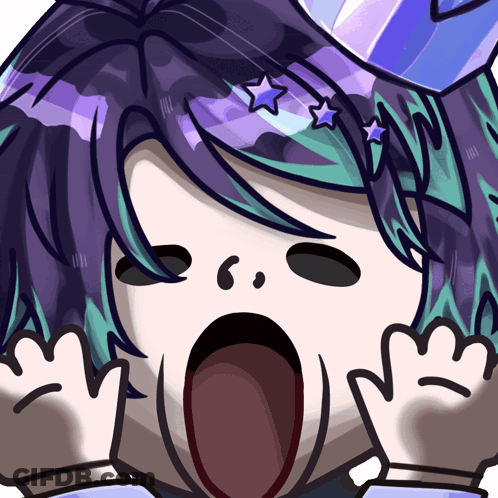 A Cartoon Drawing Of A Girl With Purple And Green Hair Making A Surprised Face GIF