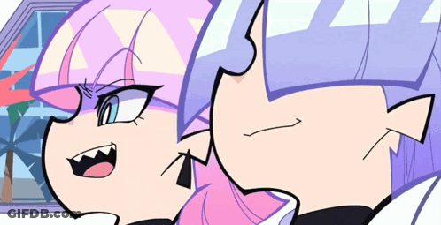 A Cartoon Drawing Of A Girl With Purple Hair And Glasses GIF