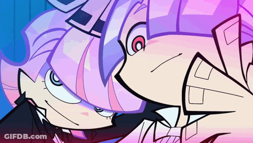 A Cartoon Drawing Of A Girl With Purple Hair GIF