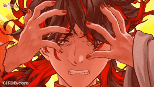 A Cartoon Drawing Of A Girl With Red And Black Hair And The Word Fate On The Bottom Right GIF