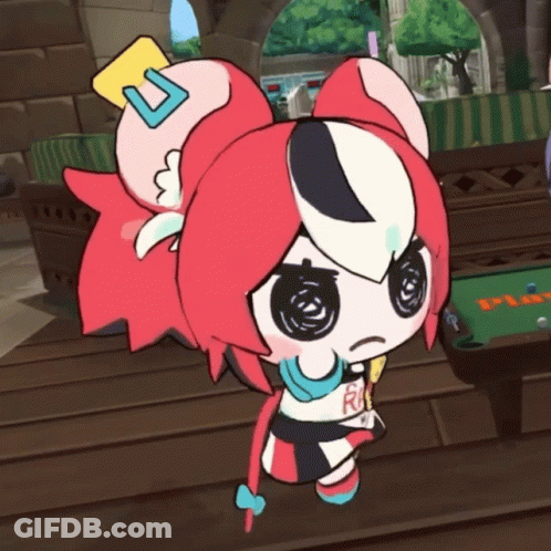 A Cartoon Drawing Of A Girl With The Letter R On Her Neck GIF