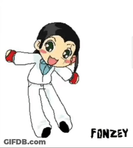 A Cartoon Drawing Of A Girl With The Name Fonzey On The Bottom GIF