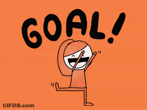 A Cartoon Drawing Of A Girl With The Word Goal Written In Black GIF