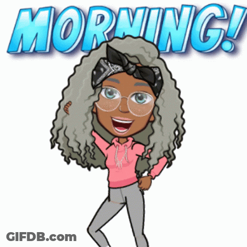 A Cartoon Drawing Of A Girl With The Word Morning Above Her GIF