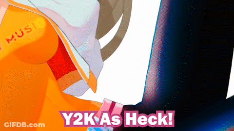 A Cartoon Drawing Of A Girl With The Words Y2k As Heck GIF