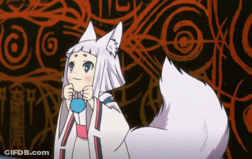 A Cartoon Drawing Of A Girl With White Hair And A Long White Tail GIF