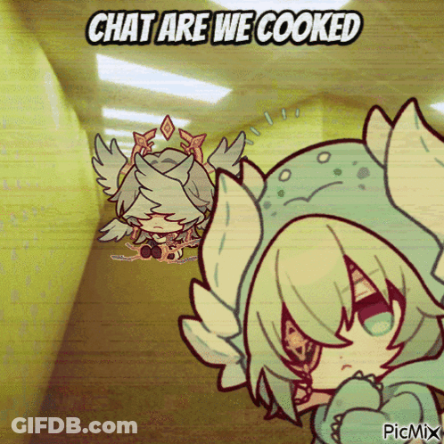 A Cartoon Drawing Of A Girl With Wings And The Words Chat Are We Cooked GIF