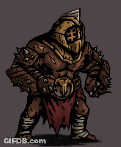 A Cartoon Drawing Of A Gladiator With Spikes On His Armor GIF