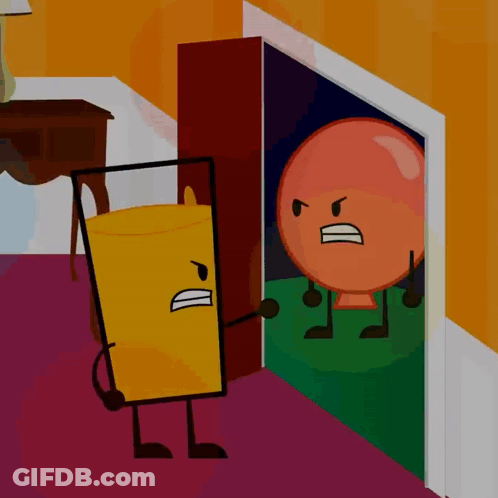 A Cartoon Drawing Of A Glass Of Orange Juice And An Angry Orange Ball GIF