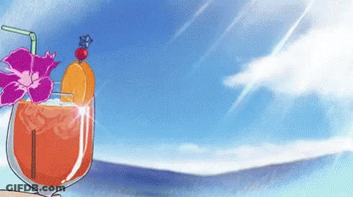 A Cartoon Drawing Of A Glass Of Orange Juice With A Flower On Top . GIF