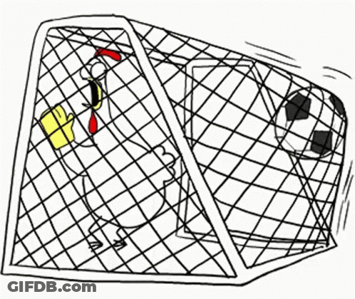 A Cartoon Drawing Of A Goal With A Soccer Ball Coming Out Of It GIF