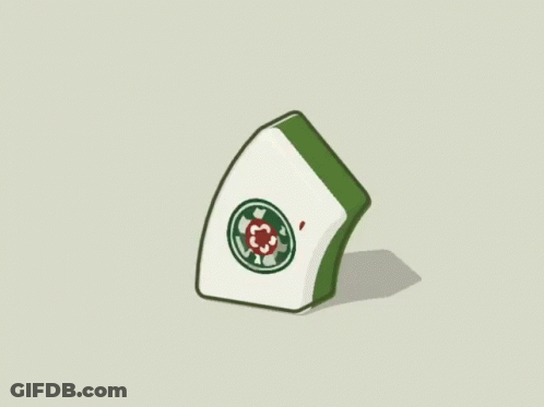 A Cartoon Drawing Of A Green And White Piece Of Mahjong With Chinese Writing On It . GIF