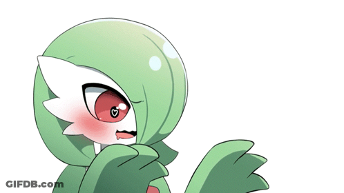 A Cartoon Drawing Of A Green And White Pokemon With Red Eyes GIF