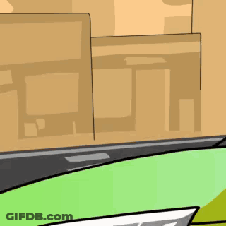 A Cartoon Drawing Of A Green Car Driving Down A Street GIF
