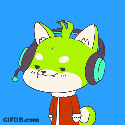 A Cartoon Drawing Of A Green Cat Wearing Headphones And A Microphone GIF