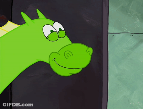 A Cartoon Drawing Of A Green Dragon With Its Tongue Hanging Out GIF
