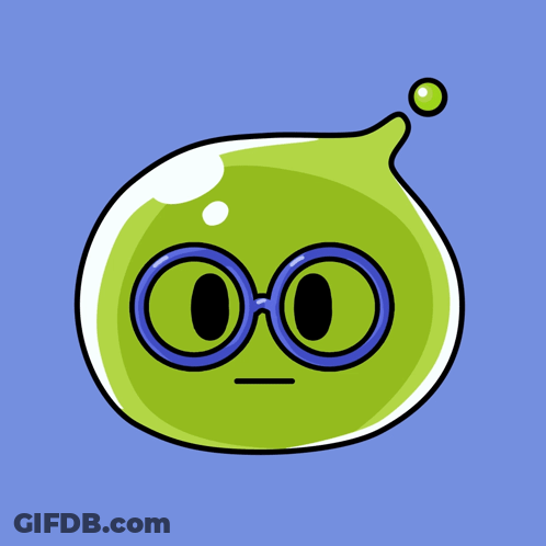A Cartoon Drawing Of A Green Face With Glasses And Red Question Marks Above It GIF
