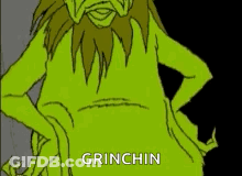 A Cartoon Drawing Of A Green Monster Holding A Heart And The Word Grinchin GIF
