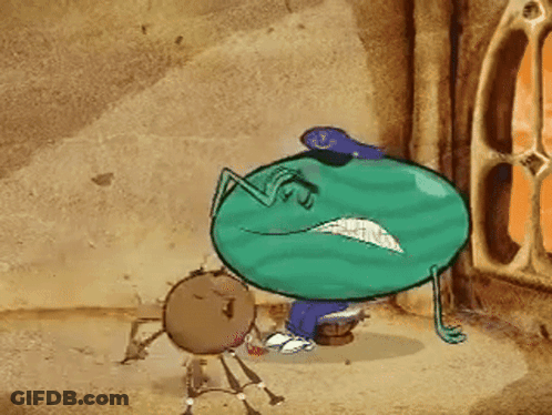 A Cartoon Drawing Of A Green Monster Standing Next To A Clock GIF