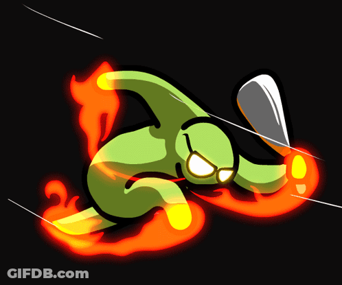 A Cartoon Drawing Of A Green Monster With A Knife In His Hand GIF