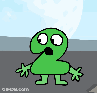A Cartoon Drawing Of A Green Number Two With A Surprised Look On His Face GIF