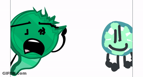 A Cartoon Drawing Of A Green Object Holding A Black Gun GIF