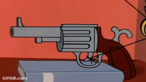 A Cartoon Drawing Of A Gun With A Pulley Attached To It . GIF