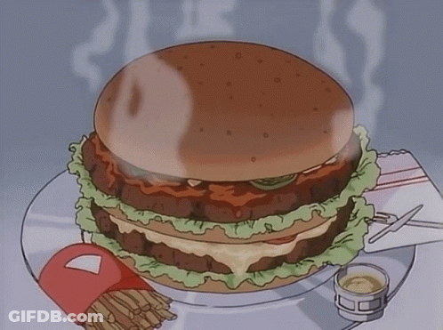 A Cartoon Drawing Of A Hamburger On A Plate With French Fries And Mustard GIF
