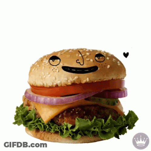 A Cartoon Drawing Of A Hamburger With A Smiley Face Drawn On It GIF