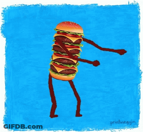 A Cartoon Drawing Of A Hamburger With Arms And Legs By Printmeakin GIF